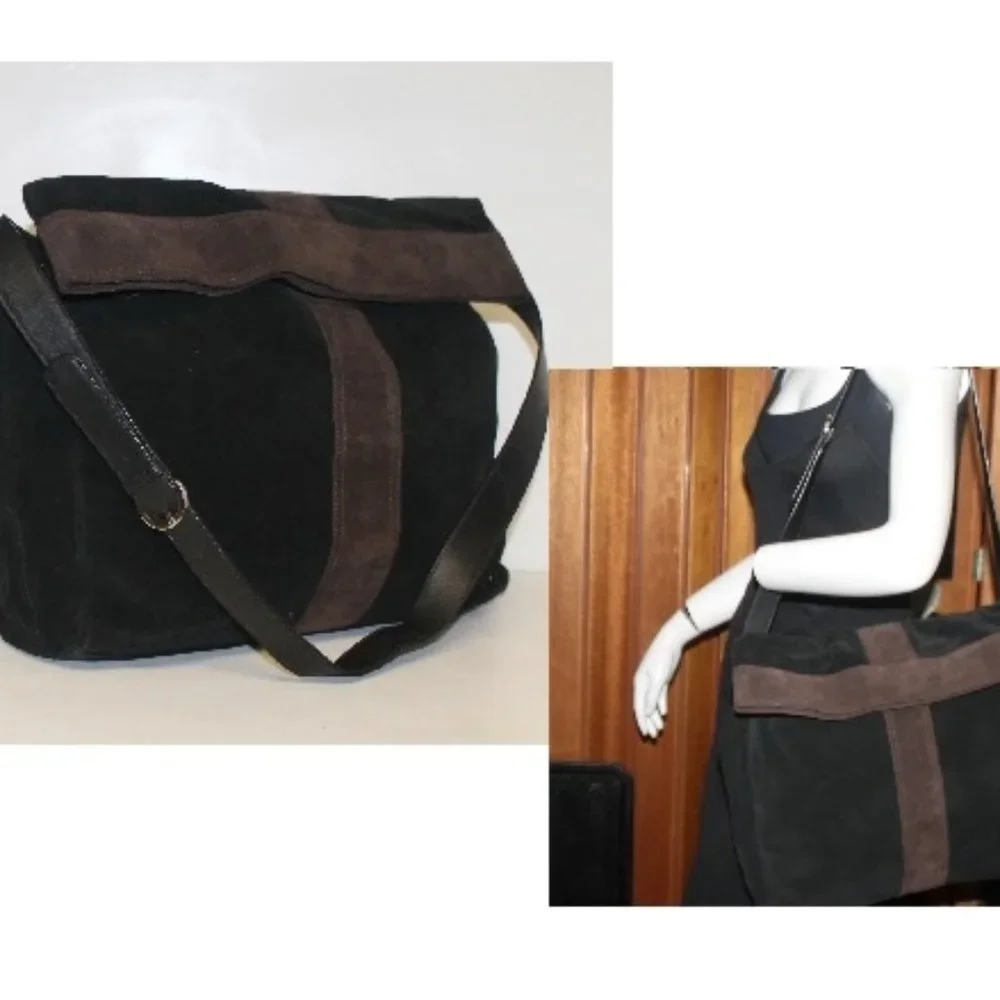 Large ECHO Suede Leather Flap Over Slouchy Shoulder Bag Handbag Purse - Picture 1 of 14
